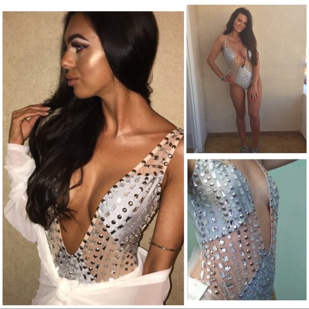 ASOS Gem Encrusted Deep Plunge Swimsuit